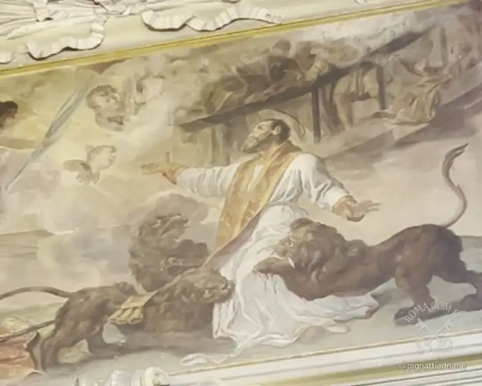 O martírio de Santo Inácio de Antioquia, num dos quatro afrescos do século XVIII na nave de San Clemente.