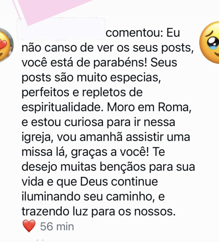 Comentário de uma seguidora que mora em Roma