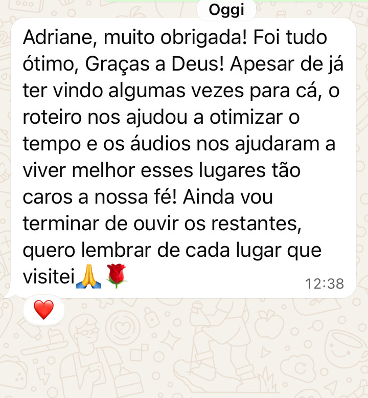 Mensagem de uma cliente depois da viagem a Roma